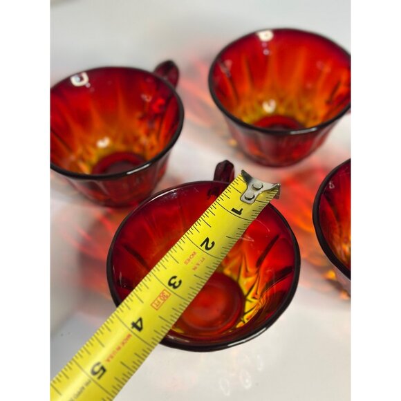 VTG Anchor Hocking Royal Ruby Glass Teacup 2.25"x4" Set of 4 Glassware Amberina - Picture 7 of 7